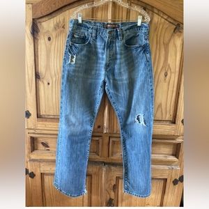 Men’s Jimmy’z Surf Co Bootcut distressed blue denim jeans - size 32X32